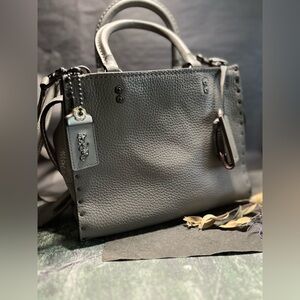 Rare Coach 1941  Rogue 25 Grey With Rivets Plum Suede Lining & Tea Rose Accents